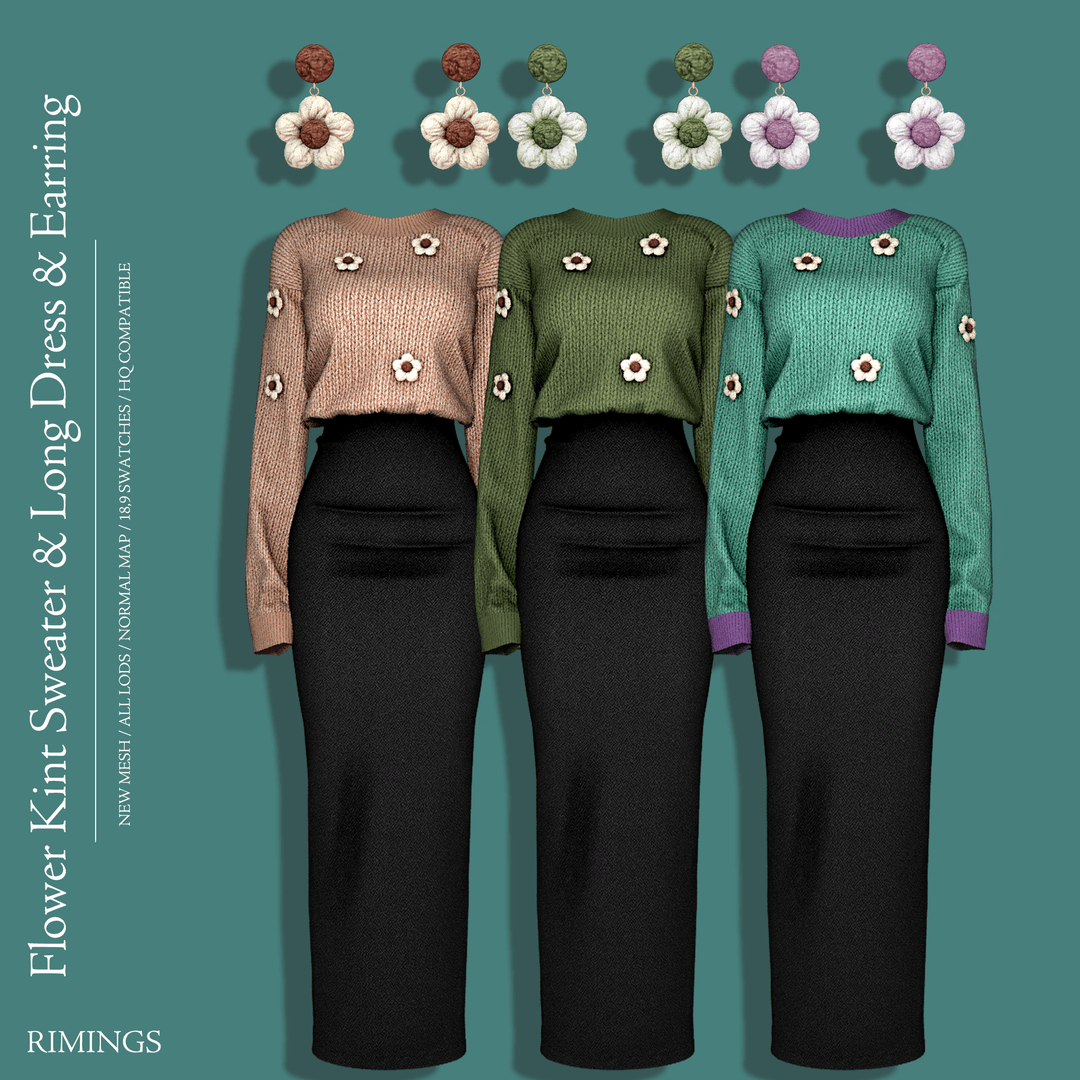 Комплект Flower Kint Sweater and Long Dress